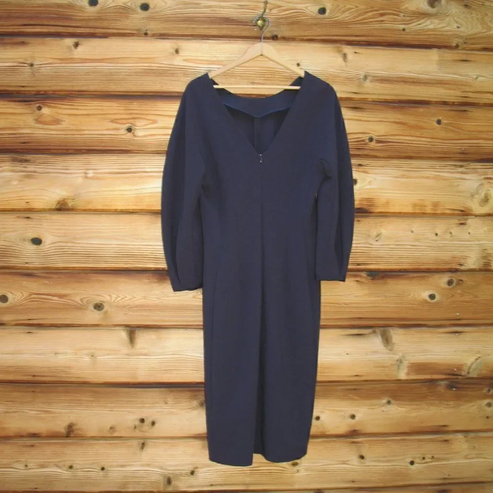 Massimo Dutti Stretch 3/4 Sleeve Blue Midi Dress